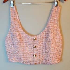 Lulus Pink Tweed Crop Top And Skirt